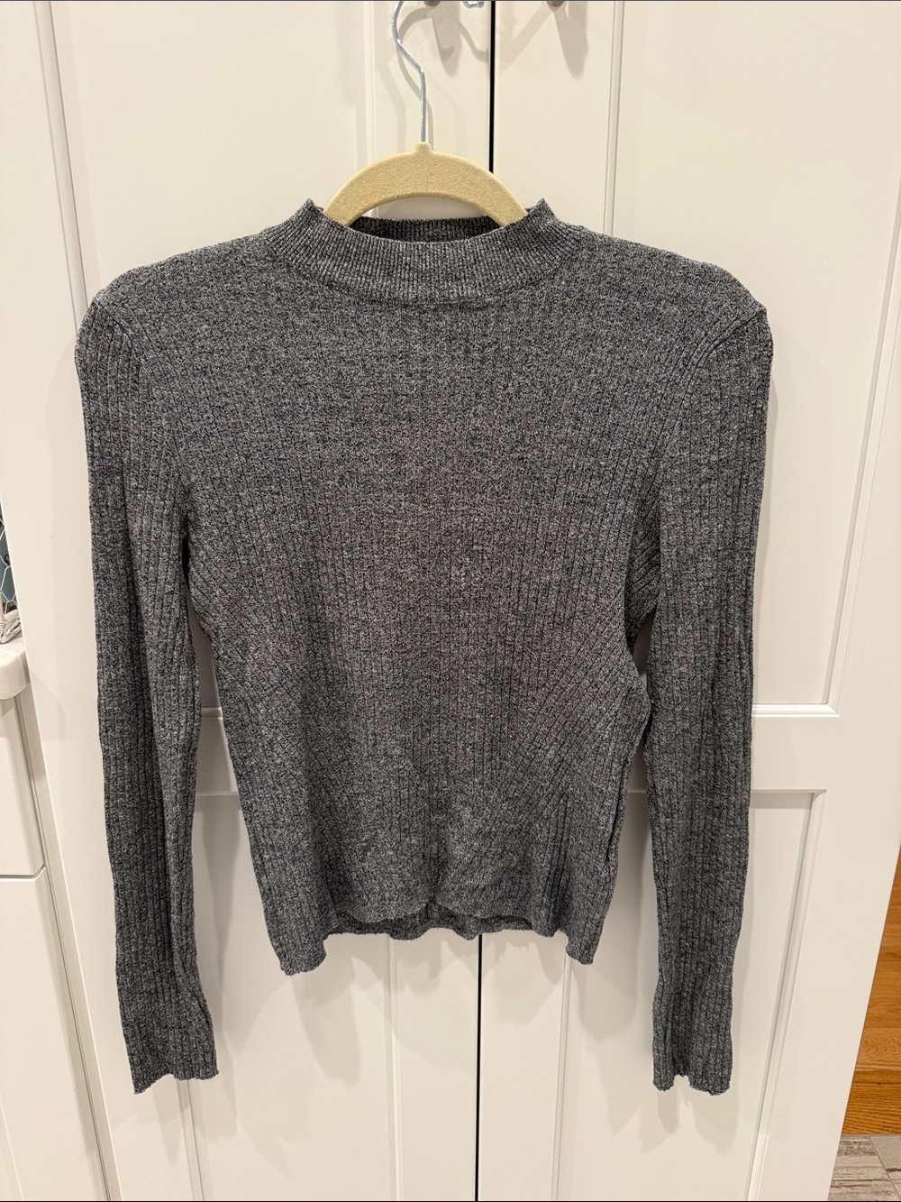 Bershka Heather Gray Ribbed Mock Neck Sweater